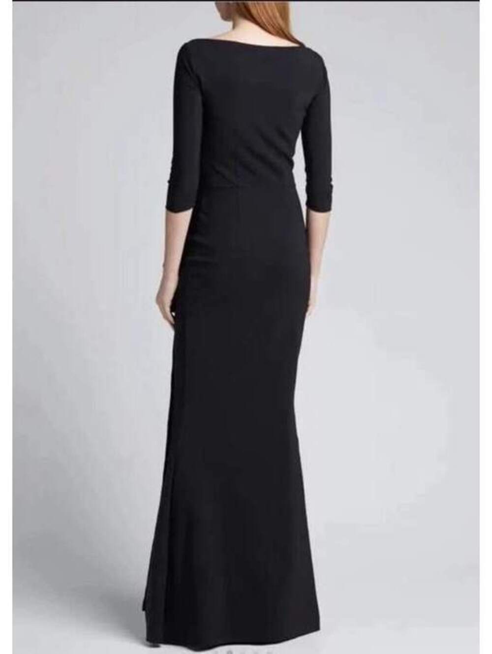 Designer Queen Anne Neckline Mermaid Gown 3/4 Sleeves Black Modest sz 6 Ruched - Picture 3 of 5